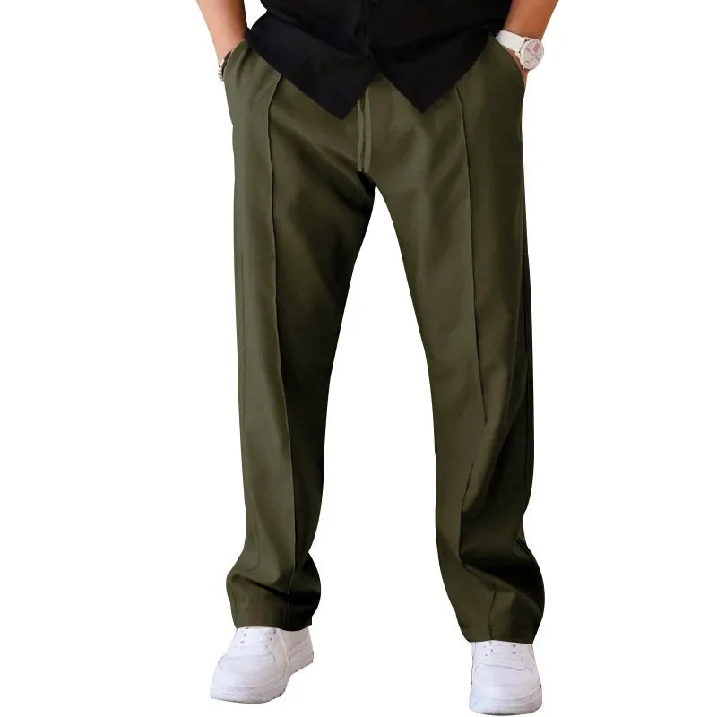 Men's Loose Fit Straight Trousers with Adjustable Drawstring Waist
