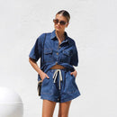 Women's Denim Two-Piece Short Set with Shirt Jacket