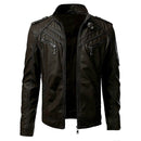 Men's Slim Fit Leather Jacket with Zip Pockets and Stand Collar