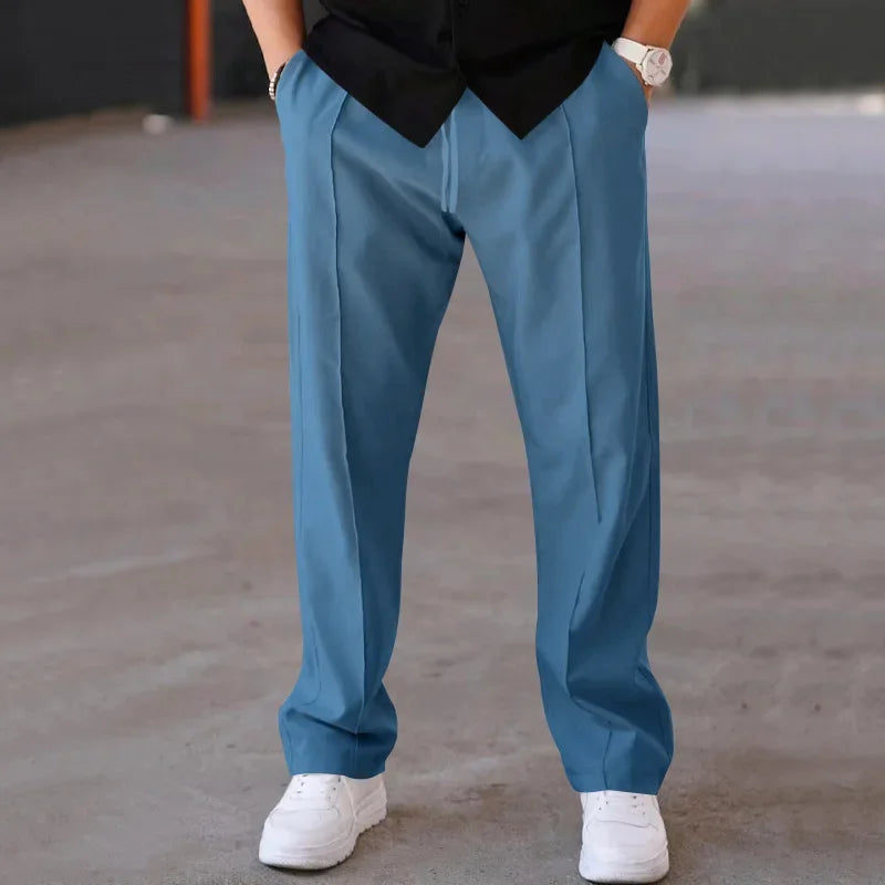 Men's Loose Fit Straight Trousers with Adjustable Drawstring Waist