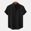 Men's Short-Sleeve Stand Collar Shirt with Front Chest Pocket