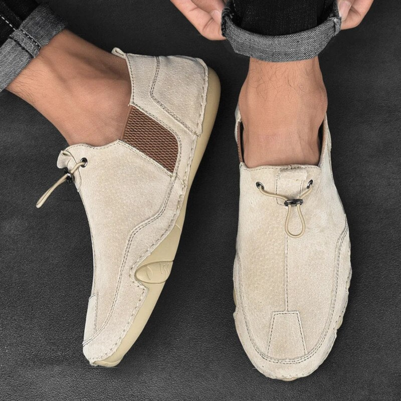 Men's Slip-On Loafers with Elastic Side Panel and Toggle Closure