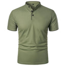 Men's Casual Short Sleeve Polo Shirt with Mandarin Collar Design
