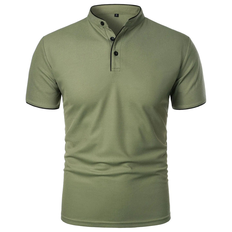 Men's Casual Short Sleeve Polo Shirt with Mandarin Collar Design