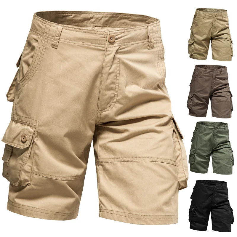 Men's Loose Fit Cargo Shorts with Multi Pockets and Button Closure