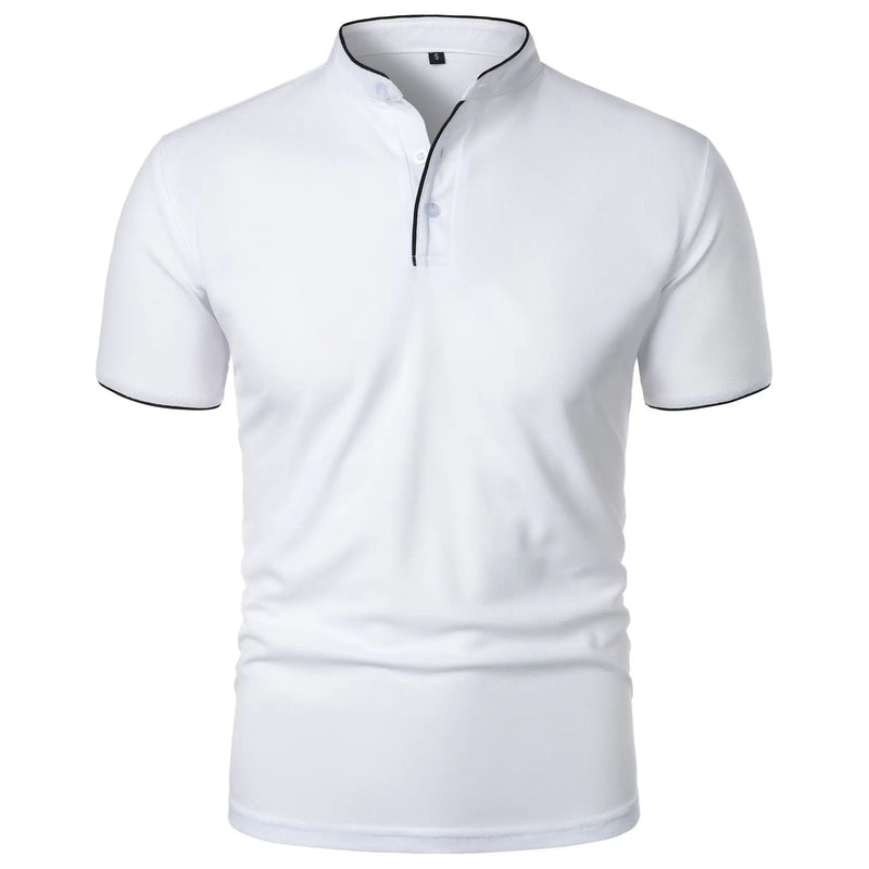 Men's Casual Short Sleeve Polo Shirt with Mandarin Collar Design