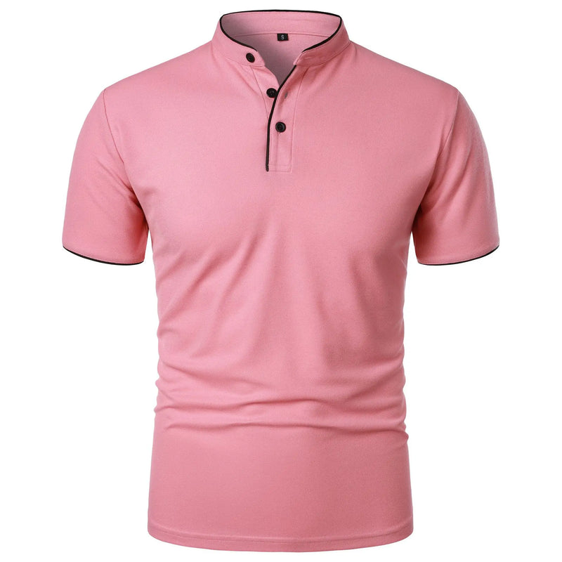 Men's Casual Short Sleeve Polo Shirt with Mandarin Collar Design