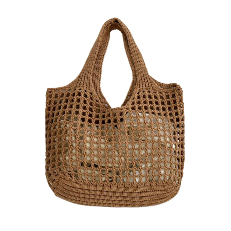 Women's Crochet Tote Bag with Hollow Knit and Large Capacity