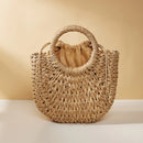Women's Straw Crossbody Bag with Half-Moon Shape and Top Handles
