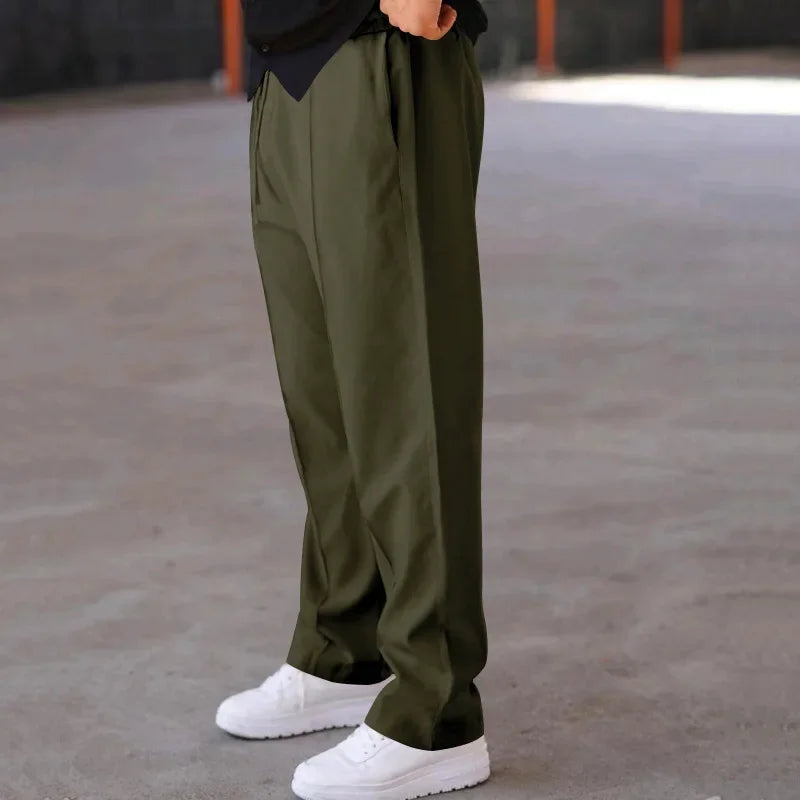 Men's Loose Fit Straight Trousers with Adjustable Drawstring Waist