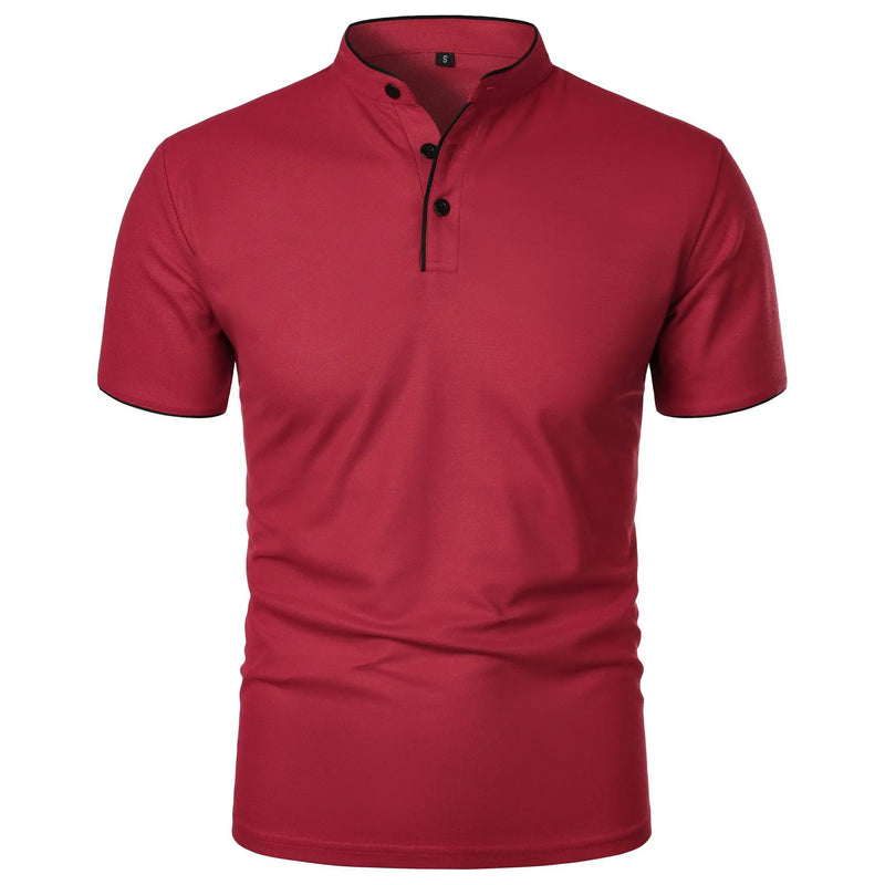 Men's Casual Short Sleeve Polo Shirt with Mandarin Collar Design