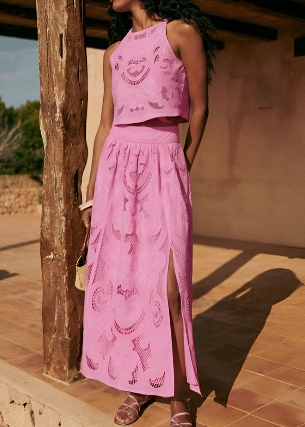 Women's Sleeveless Two-Piece Set with Cut-Out Maxi Skirt