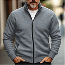 Men's Zip-Up Cardigan with High Collar and Soft Knit Finish