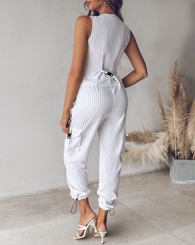 Women's Two-Piece Striped Vest and Pants Set
