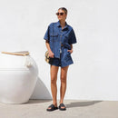 Women's Denim Two-Piece Short Set with Shirt Jacket
