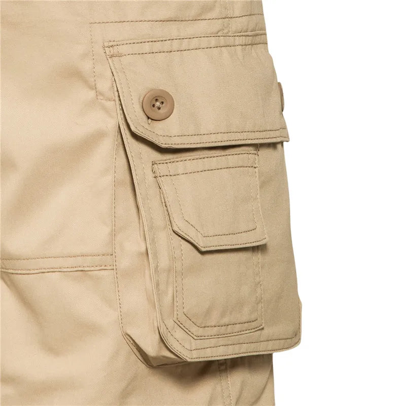 Men's Loose Fit Cargo Shorts with Multi Pockets and Button Closure