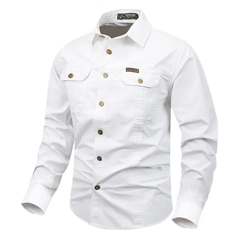 Men's Long-Sleeve Button-Front Shirt with Classic Collar Style