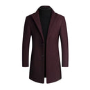 Men's Slim Fit Long Coat with Classic Lapel Design