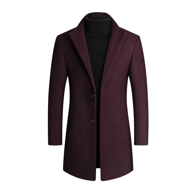 Men's Slim Fit Long Coat with Classic Lapel Design