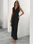 Women's Two Piece Tailored Set with Sleeveless Vest and Wide Leg Pants