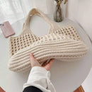 Women's Crochet Tote Bag with Hollow Knit and Large Capacity