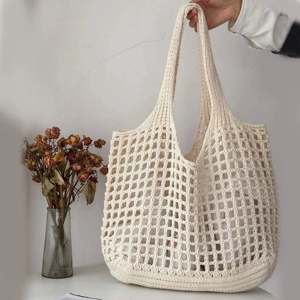 Women's Crochet Tote Bag with Hollow Knit and Large Capacity