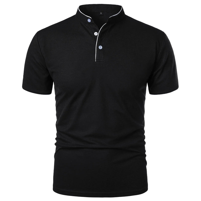 Men's Casual Short Sleeve Polo Shirt with Mandarin Collar Design