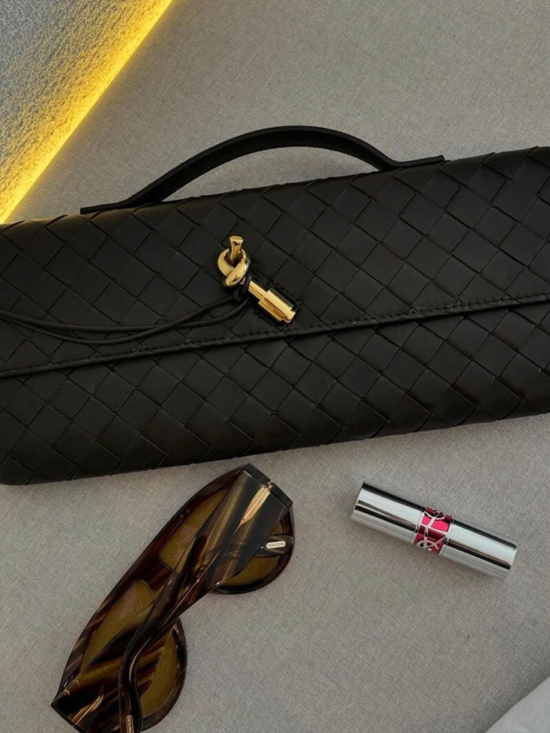 Women's Woven Shoulder Handbag with Top Handle and Flap Closure