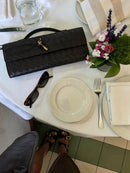 Women's Woven Shoulder Handbag with Top Handle and Flap Closure