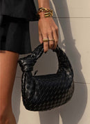 Women's Woven Mini Handbag with Top Handle and Knot Detail