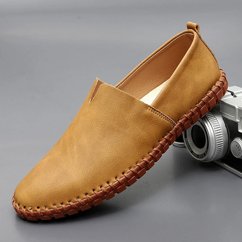 Men's Slip-On Casual Shoes with Stitch Detailing and Flexible Sole
