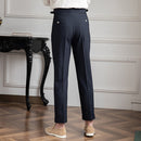Men's High Waisted Work Trousers Pleated Ankle Length Classic Fit