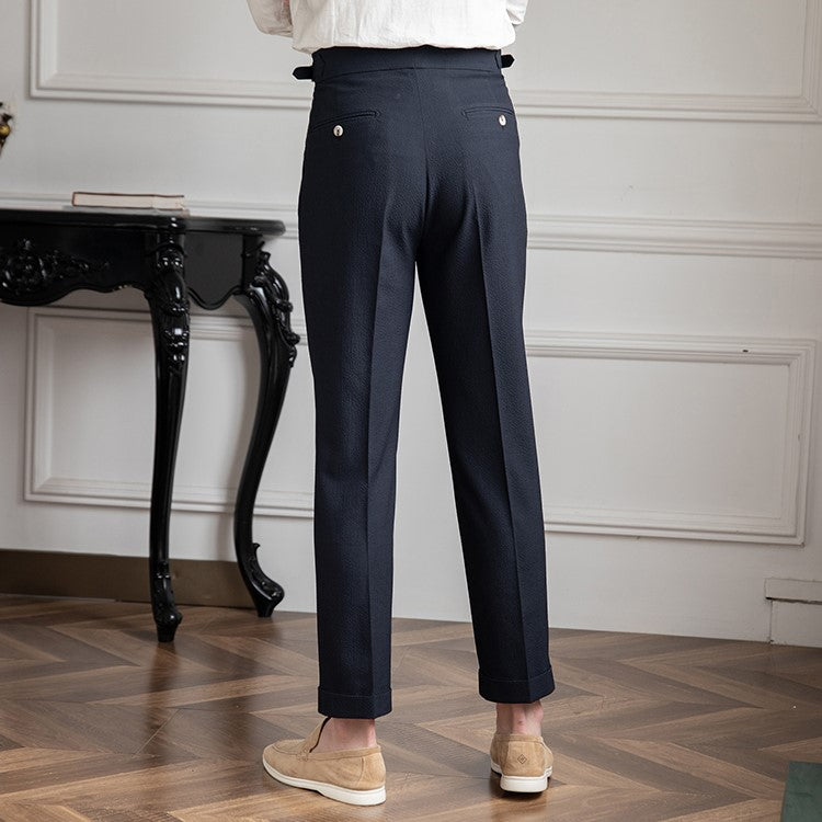 Men's High Waisted Work Trousers Pleated Ankle Length Classic Fit