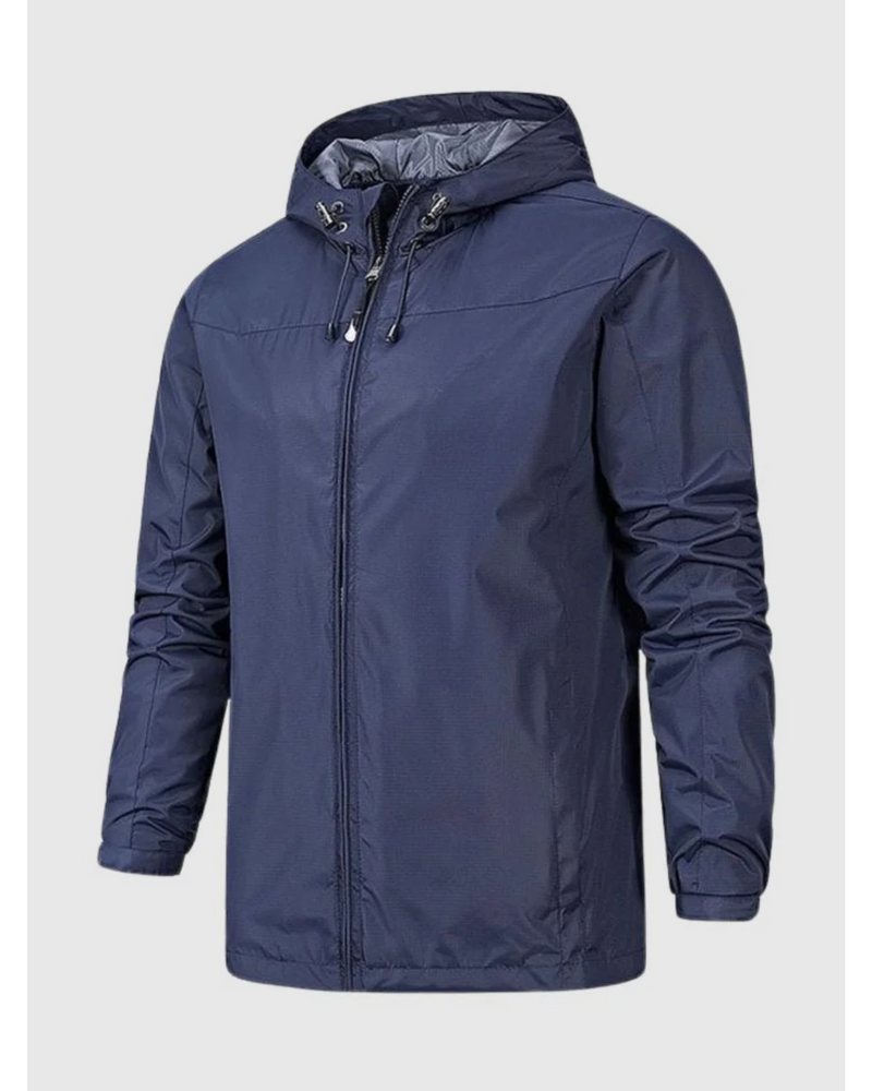 Men's Waterproof Rain Jacket with Hood and Lightweight Zip Design