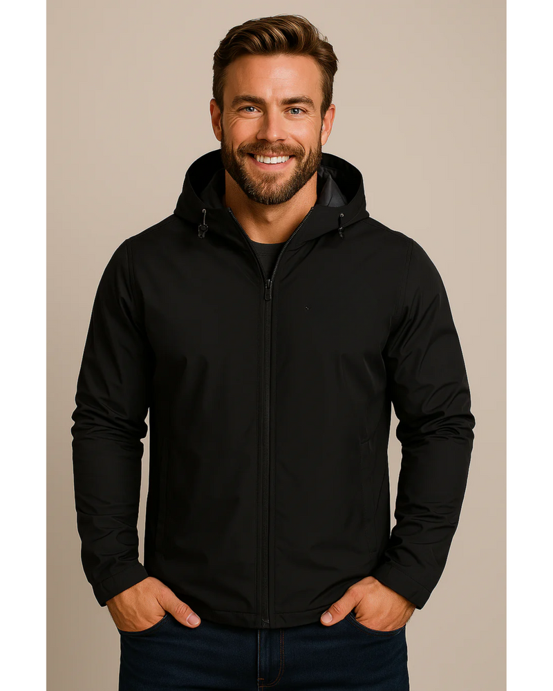 Men's Waterproof Rain Jacket with Hood and Lightweight Zip Design