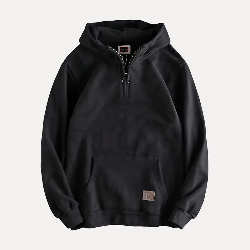 Men's Half-Zip Kangaroo Pocket Hoodie with Minimalist Design