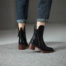 Women’s Zip-Up Ankle Boots with Block Heel and Side Zipper Detail