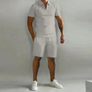 Men's Summer Two-Piece Set with Zipper Polo Shirt and Shorts