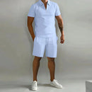 Men's Summer Two-Piece Set with Zipper Polo Shirt and Shorts