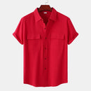 Men's Short-Sleeve Casual Shirt with Front Pockets and Button Closure
