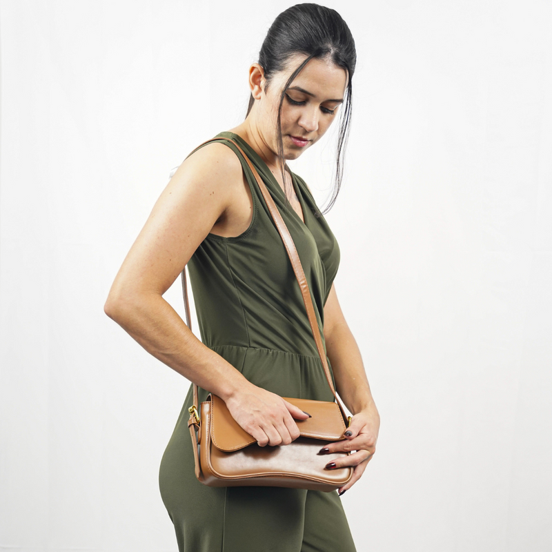 Women's Curved Flap Shoulder Bag with Adjustable Strap and Closure