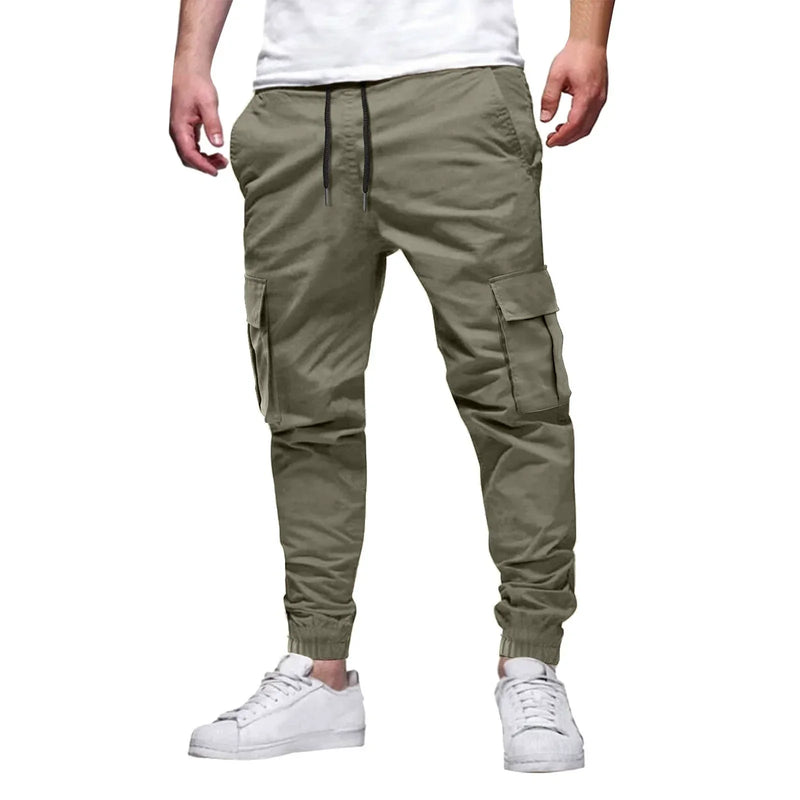 Men's Slim Fit Cargo Jogger Pants with Elastic Waist and Cuffs