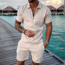 Men's Short Sleeve Polo Shirt and Shorts Two Piece Set with Geometric Pattern