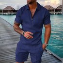 Men's Short Sleeve Polo Shirt and Shorts Two Piece Set with Geometric Pattern
