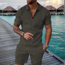 Men's Short Sleeve Polo Shirt and Shorts Two Piece Set with Geometric Pattern