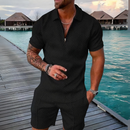Men's Short Sleeve Polo Shirt and Shorts Two Piece Set with Geometric Pattern