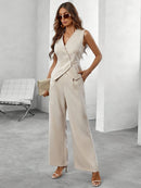 Women's Two Piece Tailored Vest and Wide Leg Pants Set
