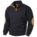 Men’s Button Neck Jumper with Stand Collar and Elbow Patches