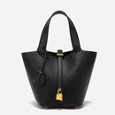 Women's Structured Top Handle Handbag with Gold Lock Accent Detail