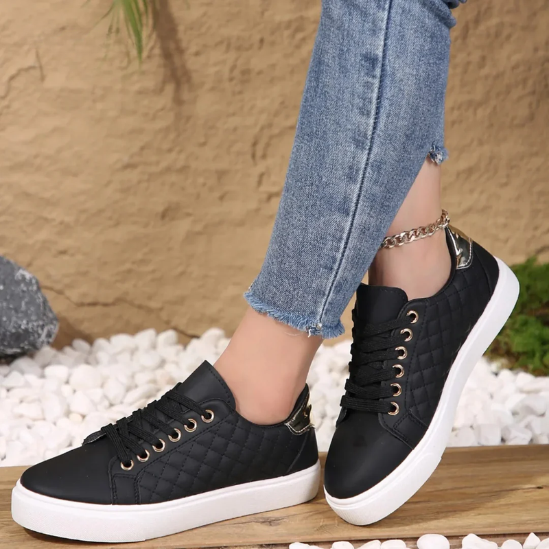 Women's Orthopedic Quilted Sneakers with Lace-Up Closure
